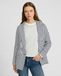Express Women's Striped Knit Oversized Boyfriend Blazer in Navy Stripe