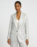 Express Women's Metallic Silver Oversized Boyfriend Blazer in Warm Ivory