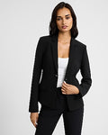 Express Women's Editor Studio Stretch Twill Fitted Two Button Cropped Business Blazer in Black Small