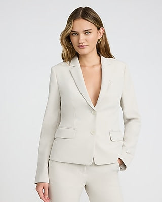 Express Women's Editor Studio Stretch Twill Fitted Two Button Cropped Business Blazer in White Small