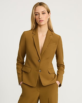 Express Women's Editor Studio Stretch Twill Fitted Two Button Cropped Business Blazer in Brown Small