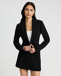 Express Women's Studio Stretch Twill Cropped Fitted Cutaway Business Blazer in Pitch Black