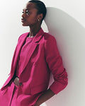 Express Women's Linen-Blend Cropped Oversized Boyfriend Blazer in Cherry Blossom