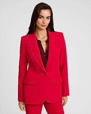 Express Women's Signature Stretch Long Slim Cropped Business Blazer in Racing Red