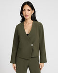 Express Women's Signature Stretch Asymmetrical Collarless One Button Cropped Business Blazer in Green Small