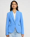 Express Women's Editor Signature Stretch Fitted One Button Cropped Business Blazer in Blue Small