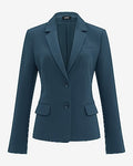 Express Women's Editor Signature Stretch Fitted Two Button Cropped Business Blazer in Blue Small