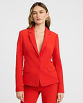 Express Women's Editor Signature Stretch Fitted Two Button Cropped Business Blazer in Red Small