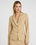 Express Women's Editor Signature Stretch Fitted Two Button Cropped Business Blazer in Brown Small