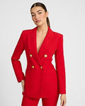 Express Women's Signature Stretch Double Breasted Long Slim Cropped Business Blazer in Racing Red