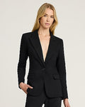 Express Women's Stretch Cotton Long Slim Cropped Business Blazer in Pitch Black