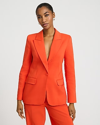 Express Women's Stretch Cotton Long Slim Cropped Business Blazer in Orange Small