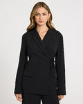 Express Women's Notched Collar Wrap Tie Cropped Business Blazer in Black Small