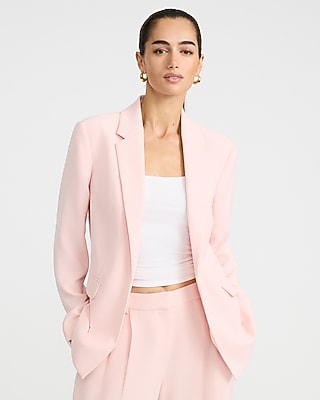 Express Women's Signature Crepe Open Front Cropped Business Blazer in Pale Pink