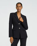 Express Women's Studio Stretch Twill Novelty Button Corset Cropped Business Blazer in Black Small