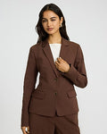 Express Women's Editor Stretch Cotton Fitted Two Button Cropped Business Blazer in Chestnut Brown