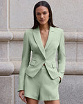 Express Women's Signature Stretch Cropped Fitted Cutaway Business Blazer in Green Garden