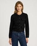 Express Women's Boucle Crew Neck Multi Pocket Jacket in Black Small
