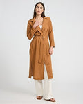 Express Women's Lightweight Belted Midi Trench Coat in Brown Small