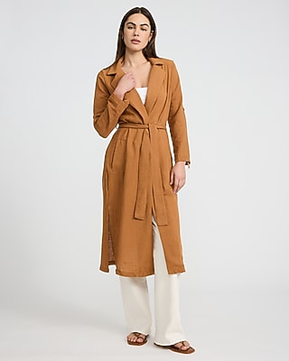 Express Women's Lightweight Belted Midi Trench Coat in Brown Small