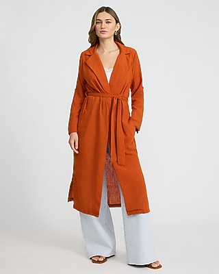Express Women's Lightweight Belted Midi Trench Coat in Orange Small
