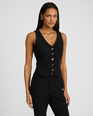 Express Women's Editor Studio Stretch Twill Five Button Blazer Vest in Black Small