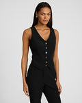 Express Women's Editor Studio Stretch Twill Five Button Blazer Vest in Pitch Black
