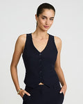 Express Women's Editor Studio Stretch Twill Five Button Blazer Vest in Blue Small