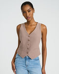 Express Women's Editor Studio Stretch Twill Five Button Blazer Vest in Brown Small