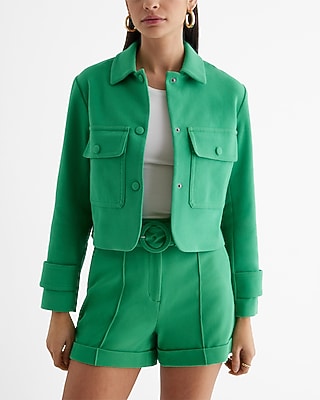 Express Women's Collared Cropped Jacket in Vibrant Green