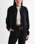 Express Women's Patch Pocket Cropped Bomber Jacket in Pitch Black