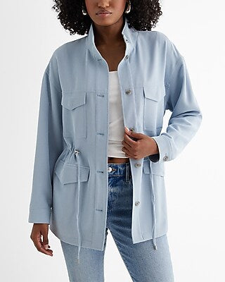 Express Women's Twill Cinched Utility Jacket in Ice Blue
