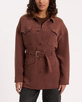 Express Women's Belted Pocket Utility Jacket in Brown Small