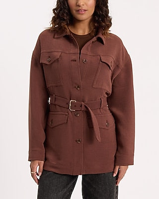 Express Women's Belted Pocket Utility Jacket in Hickory Brown
