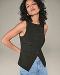 Express Women's Studio Stretch Twill Boat Neck Cutaway Blazer Vest in Black Small