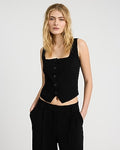 Express Women's Signature Crepe Square Neck Blazer Vest in Pitch Black