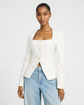 Express Women's Square Neck Collarless Cutaway Cropped Business Blazer in Ivory