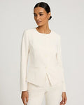 Express Women's Signature Stretch Crew Neck Cutaway Cropped Business Blazer in White Small