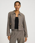Express Women's Pinstripe Collared Tailored Jacket in Neutral Stripe