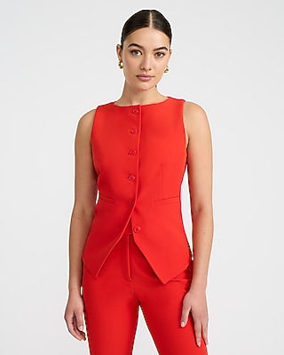 Express Women's Signature Stretch Boat Neck Cutaway Blazer Vest in Red Small