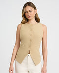 Express Women's Signature Stretch Boat Neck Cutaway Blazer Vest in Brown Small