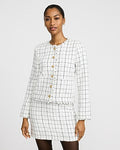 Express Women's Tweed Plaid Novelty Button Lady Jacket in B&w Print