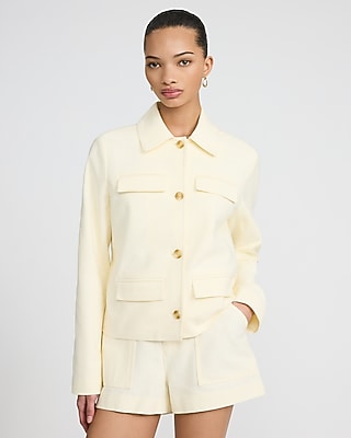 Express Women's Cotton Collared Utility Jacket in White Small