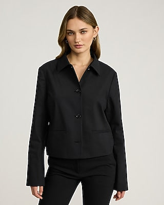 Express Women's Stretch Cotton Collared Jacket in Pitch Black