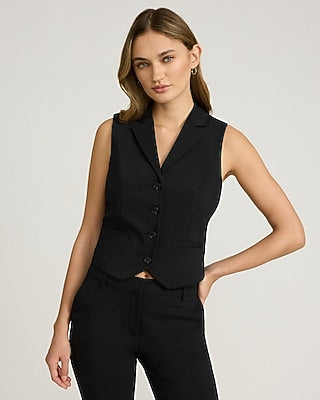 Express Women's Stretch Cotton Notch Lapel Blazer Vest in Pitch Black