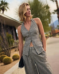 Express Women's Cotton-Linen Striped Halter Cutaway Tailored Vest in Print