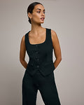 Express Women's Signature Ponte Button Front Blazer Vest in Pitch Black