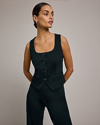 Express Women's Signature Ponte Button Front Blazer Vest in Pitch Black