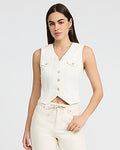 Express Women's Denim V-Neck Blazer Vest in White Small