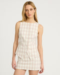 Express Women's Linen-Blend Gingham Boat Neck Cutaway Blazer Vest Small